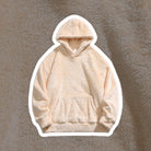 Men's fluffy borg hoodie in beige, front view