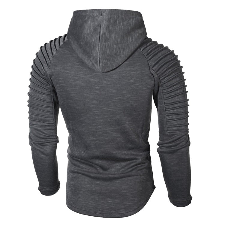 Men's slim-fit hoodie with ribbed sleeves in grey, back view