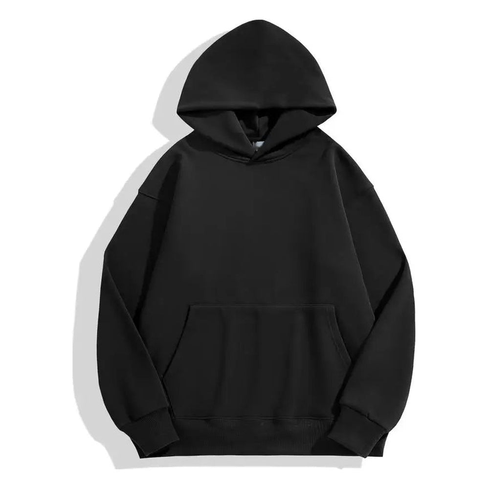 Men's heavyweight cotton hoodie in black, front view