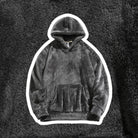 Men's fluffy borg hoodie in dark grey, front view