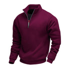 Wine red fleece-lined quarter zip jumper with a stand collar, product shot | Chaps London