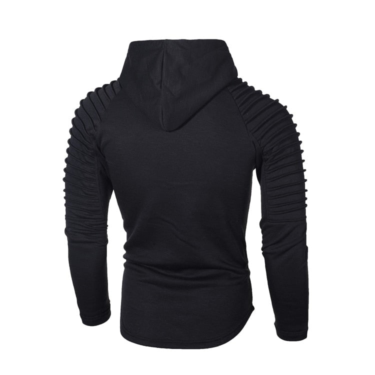 Men's slim-fit hoodie with ribbed sleeves in black, back view