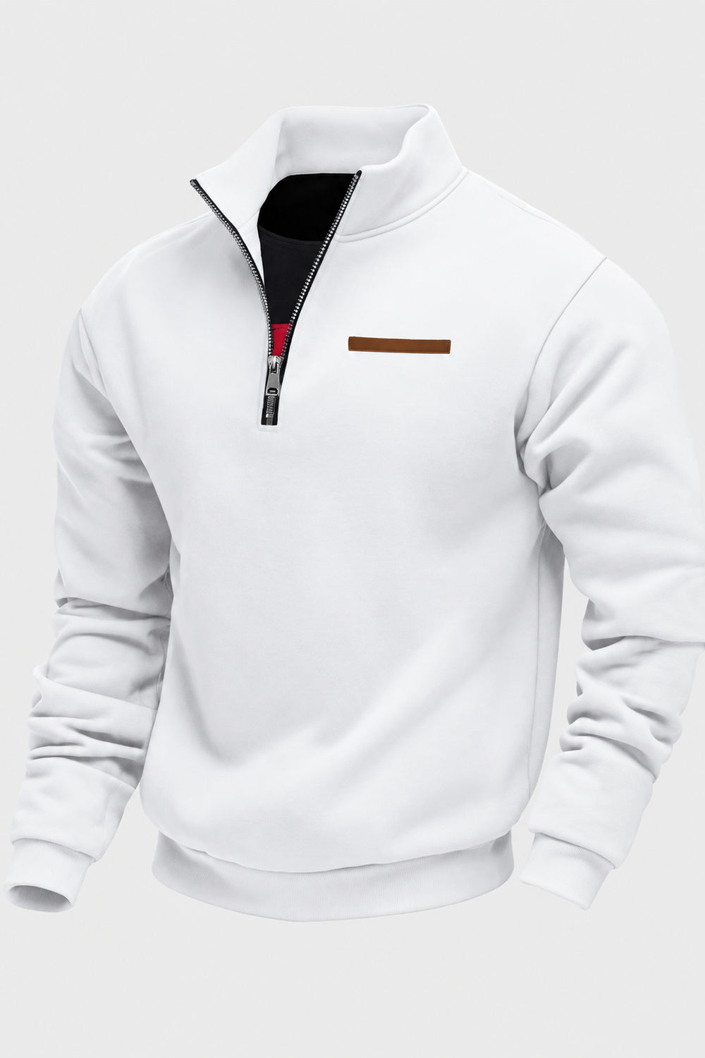 White funnel neck sweatshirt with ribbed cuffs and hem, product shot | Chaps London