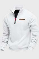 White funnel neck sweatshirt with ribbed cuffs and hem, product shot | Chaps London