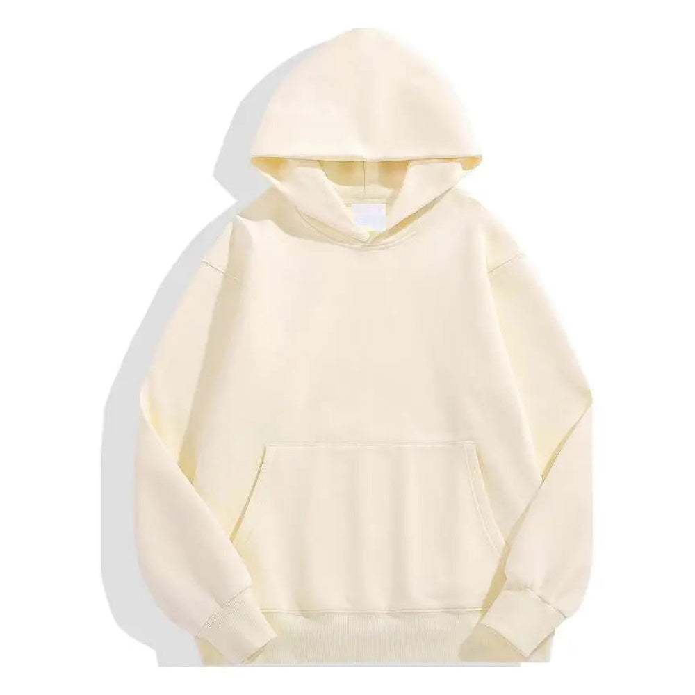 Men's heavyweight cotton hoodie in cream, front view