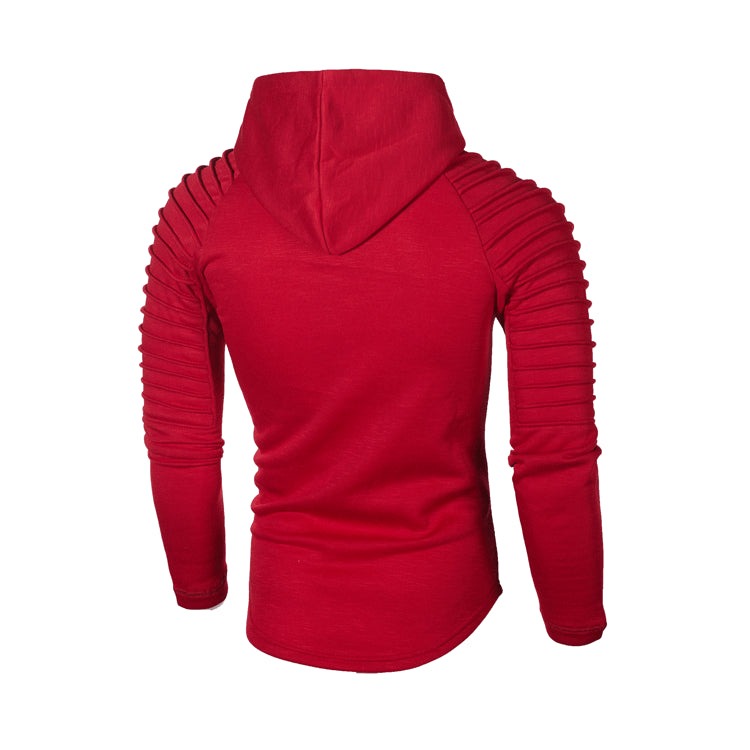 Men's slim-fit hoodie with ribbed sleeves in red, back view