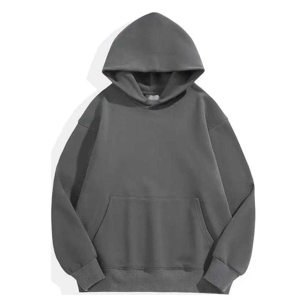 Men's heavyweight cotton hoodie in dark grey, front view