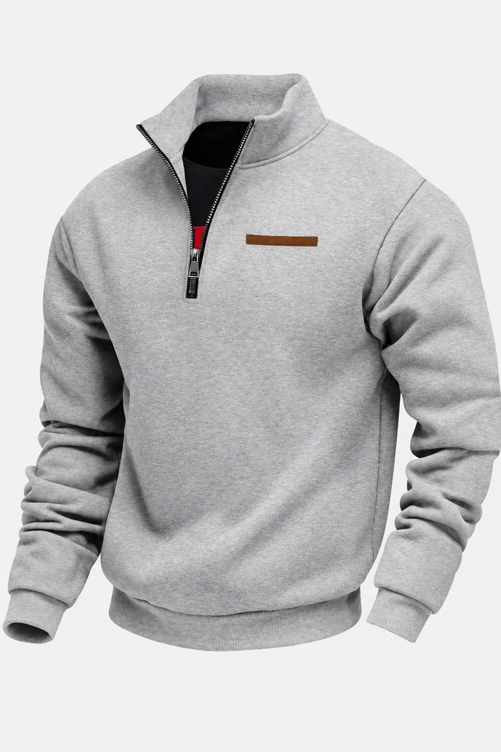 Light grey funnel neck sweatshirt with a quarter zip, product shot | Chaps London