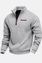 Light grey funnel neck sweatshirt with a quarter zip, product shot | Chaps London