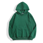 Men's heavyweight cotton hoodie in dark green, front view
