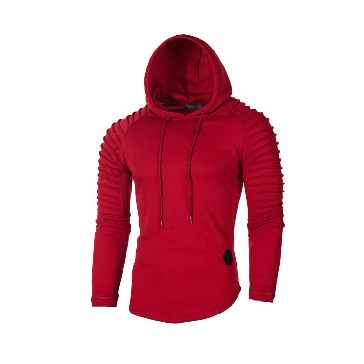 Men's slim-fit hoodie with ribbed sleeves in red, front view