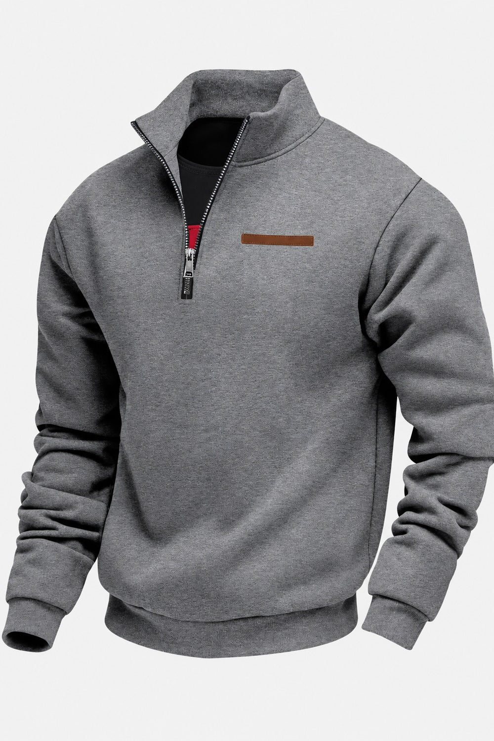 Dark grey funnel neck sweatshirt with a tall collar and ribbed cuffs, product shot | Chaps London
