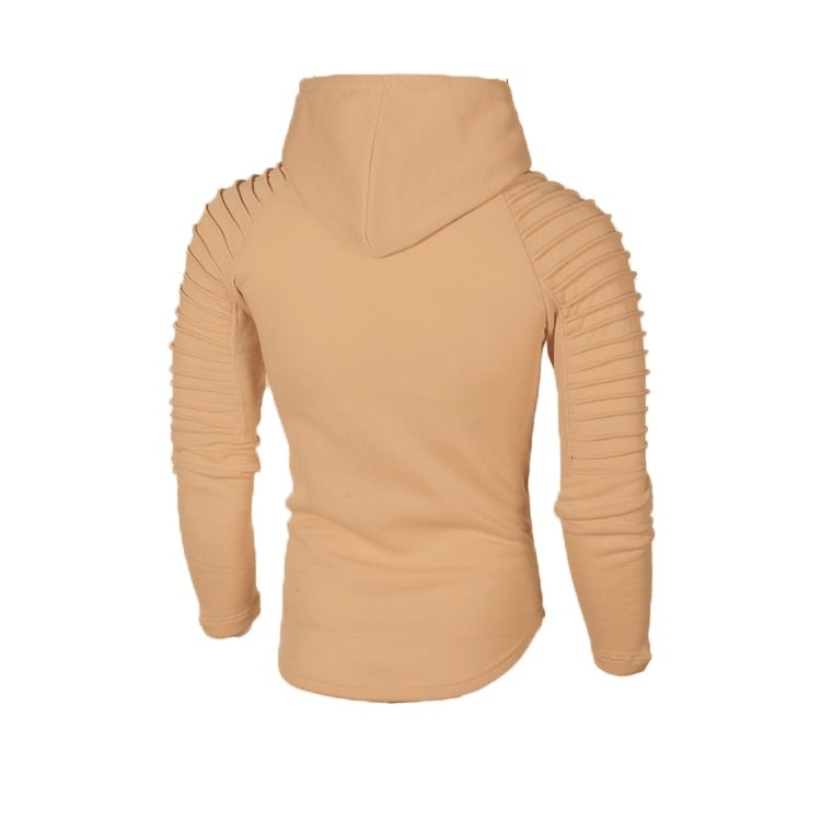Men's slim-fit hoodie with ribbed sleeves in camel, back view