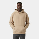 Men's heavyweight hoodie in sand, worn, front view