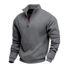 Dark grey fleece-lined quarter zip jumper with a stand collar, product shot | Chaps London