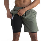 2-in-1 Shorts | Pockets | Workout | Running Shorts | Men's Shorts-Sportbroek man-Chaps London-Army Green-S-Chaps London