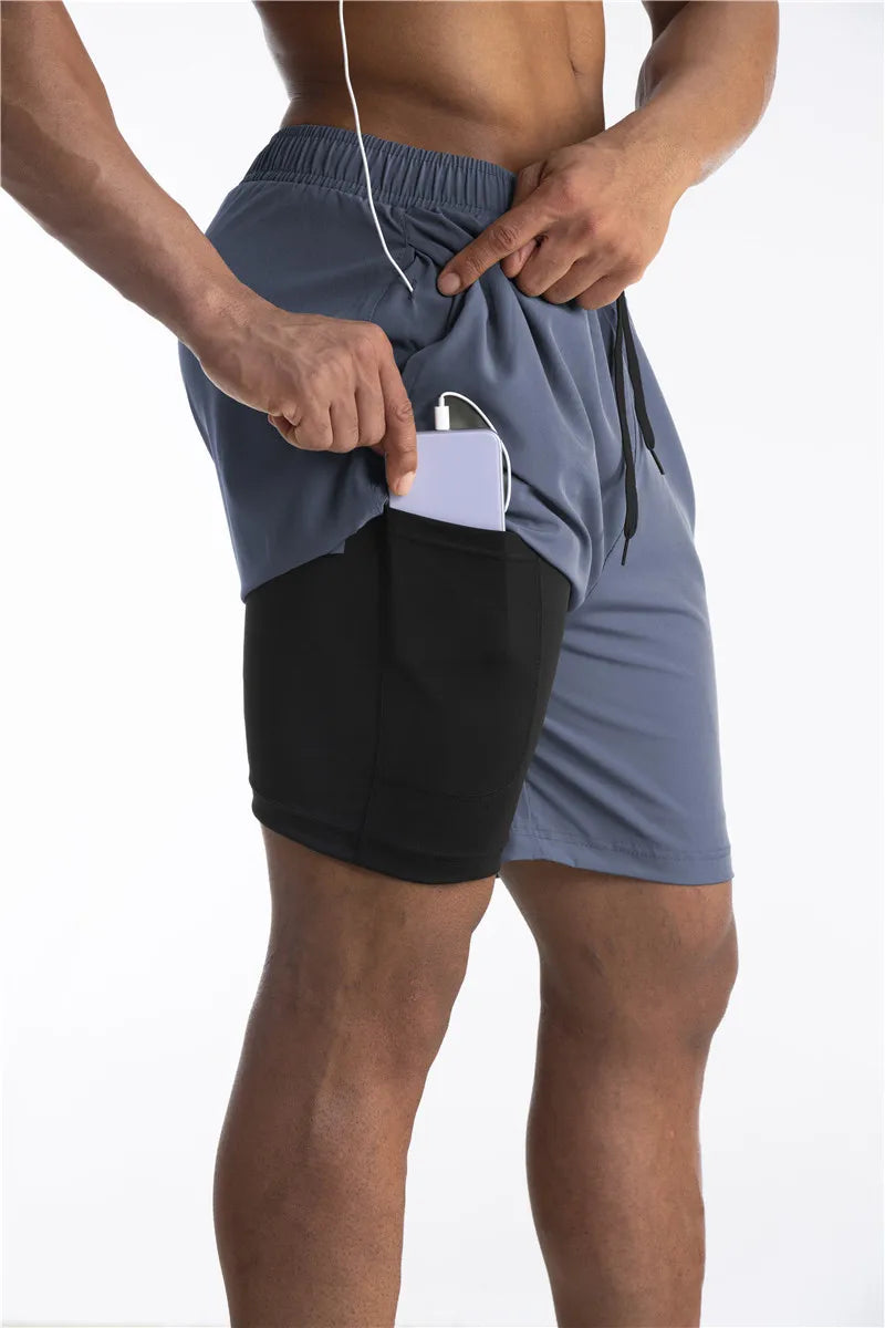 2-in-1 Shorts | Pockets | Workout | Running Shorts | Men's Shorts-Sportbroek man-Chaps London-Chaps London