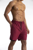 2-in-1 Shorts | Pockets | Workout | Running Shorts | Men's Shorts-Sportbroek man-Chaps London-Wine Red-S-Chaps London