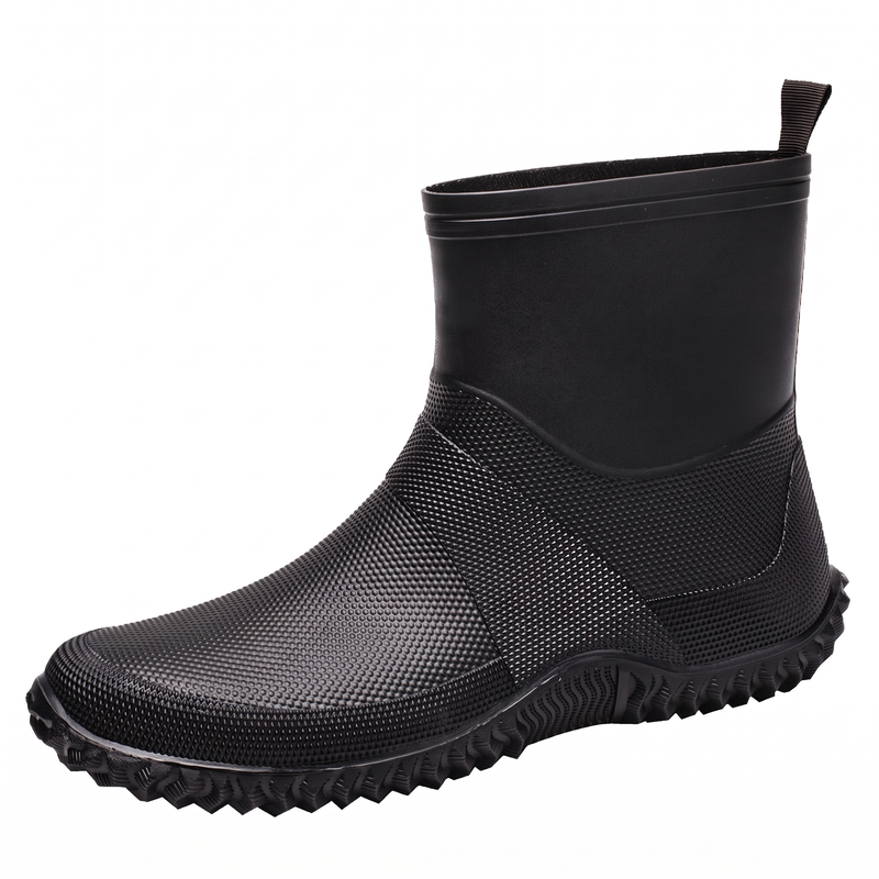 Black rubber ankle boot for men, side view
