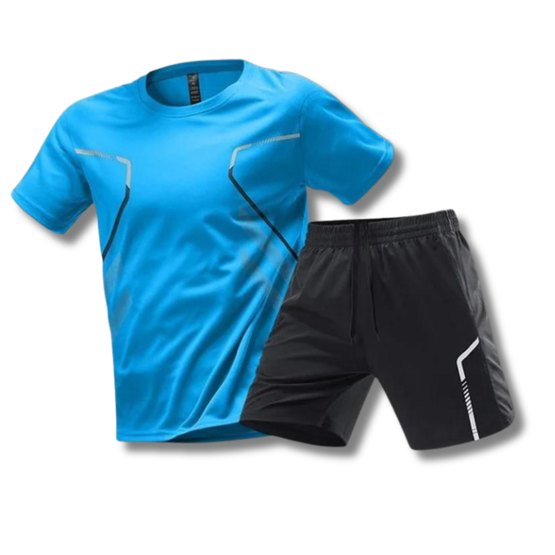 Activewear Set - T-Shirt - Shorts - Gym Clothes - Exercise Clothes for Men -Chaps London-Light Blue-XS-Chaps London