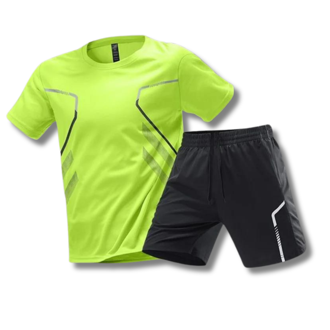 Activewear Set - T-Shirt - Shorts - Gym Clothes - Exercise Clothes for Men -Chaps London-Neon Yellow-XS-Chaps London
