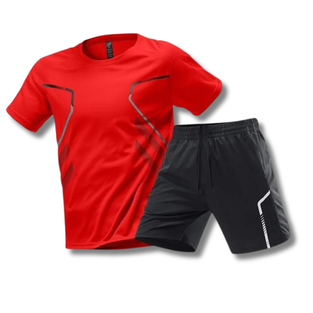Activewear Set - T-Shirt - Shorts - Gym Clothes - Exercise Clothes for Men -Outfit Sets-Chaps London-Red-XS-Chaps London