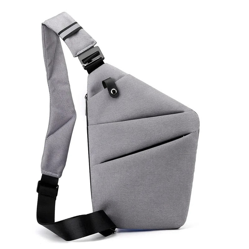 Anti-Theft Bag - Men's Slim Anti-Theft Crossbody Bag with Adjustable Strap-Shoulder Bags-Chaps London-Grey-Left Shoulder-Chaps London
