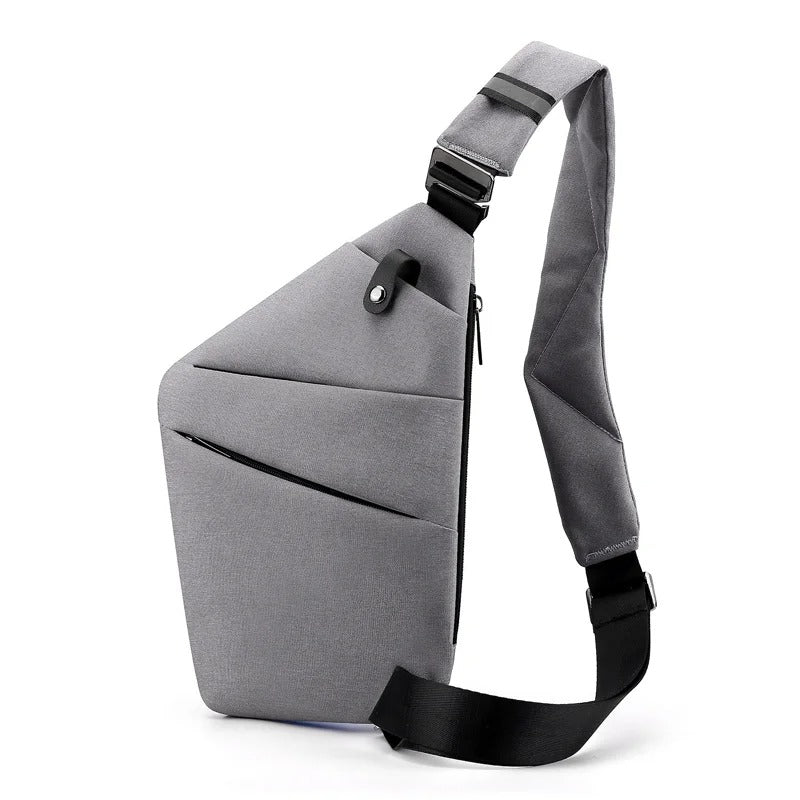 Anti-Theft Bag - Men's Slim Anti-Theft Crossbody Bag with Adjustable Strap-Shoulder Bags-Chaps London-Grey-Right Shoulder-Chaps London
