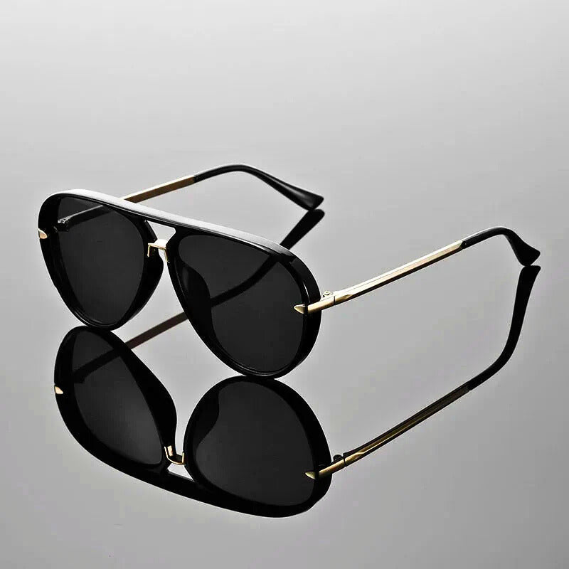 Aviator Sunglasses - Men's Double Bridge Metal Temples-Sunglasses-Chaps London-Black-Chaps London