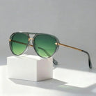 Aviator Sunglasses - Men's Double Bridge Metal Temples-Sunglasses-Chaps London-Green-Chaps London