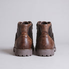 Rear view of brown lace-up ankle boots with lug soles | Chaps London