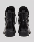 Black leather ankle boots with side zippers, rear view, lug sole | Chaps London