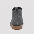 Gray faux suede Chelsea boot, rear view, flat lay on surface | Chaps London
