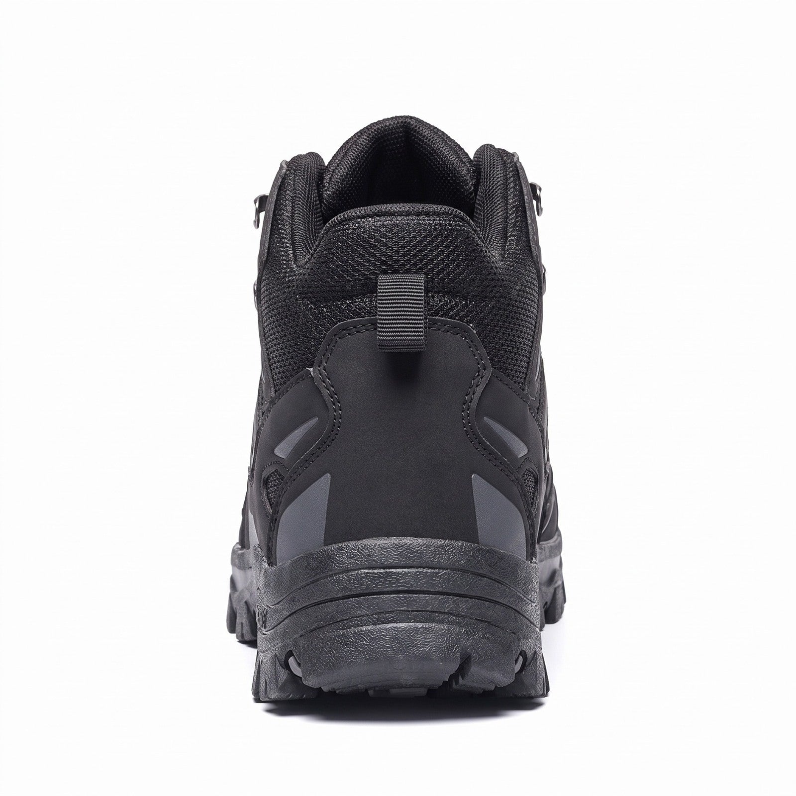 Black hiking boot rear view showing heel, sole and ankle support | Chaps London