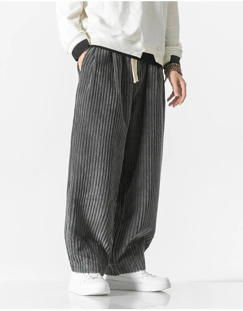 Baggy Pants - Drawstring - Loose Fit - Corduroy Pants - Men's Pants-Men Trousers-Chaps London-Gray-M-Chaps London