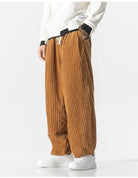 Baggy Pants - Drawstring - Loose Fit - Corduroy Pants - Men's Pants-Men Trousers-Chaps London-Light Brown-M-Chaps London