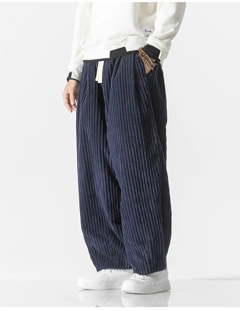 Baggy Pants - Drawstring - Loose Fit - Corduroy Pants - Men's Pants-Men Trousers-Chaps London-Navy Blue-M-Chaps London