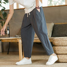 Baggy Pants - Drawstring - Loose Fit - Linen Pants - Men's Pants-Chaps London-Dark Grey-M-Chaps London