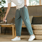 Baggy Pants - Drawstring - Loose Fit - Linen Pants - Men's Pants-Chaps London-Green-M-Chaps London