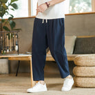 Baggy Pants - Drawstring - Loose Fit - Linen Pants - Men's Pants-Chaps London-Navy Blue-M-Chaps London