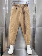 Baggy Pants | Slouchy | Belt | Loose Fit Pants | Men's Pants-Men’s Baggy Pants-Chaps London-Beige-XXS-Chaps London