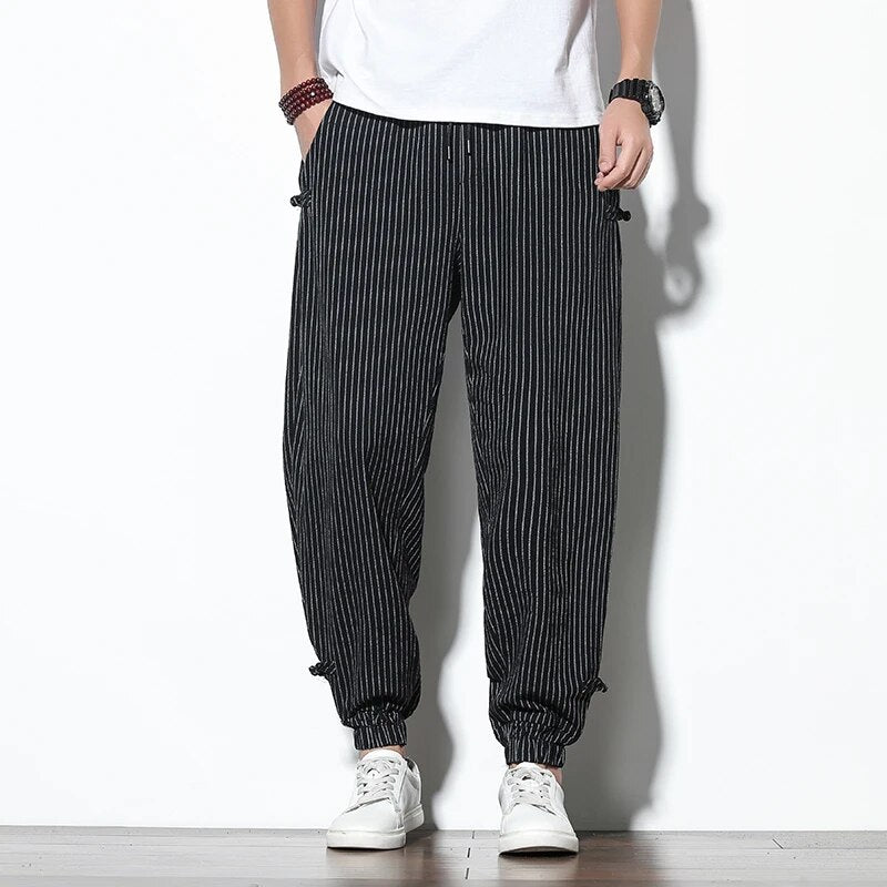 Baggy Pants | Striped | Drawstring | Joggers | Men's Pants-Pants-Chaps London-Black-S-Chaps London