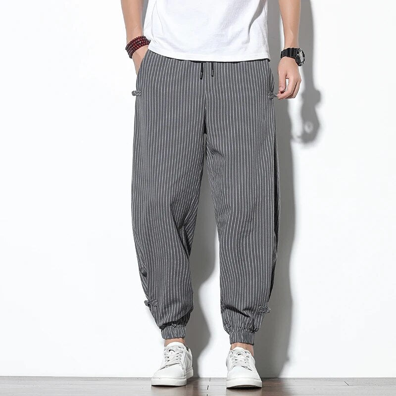Baggy Pants | Striped | Drawstring | Joggers | Men's Pants-Pants-Chaps London-Gray-S-Chaps London