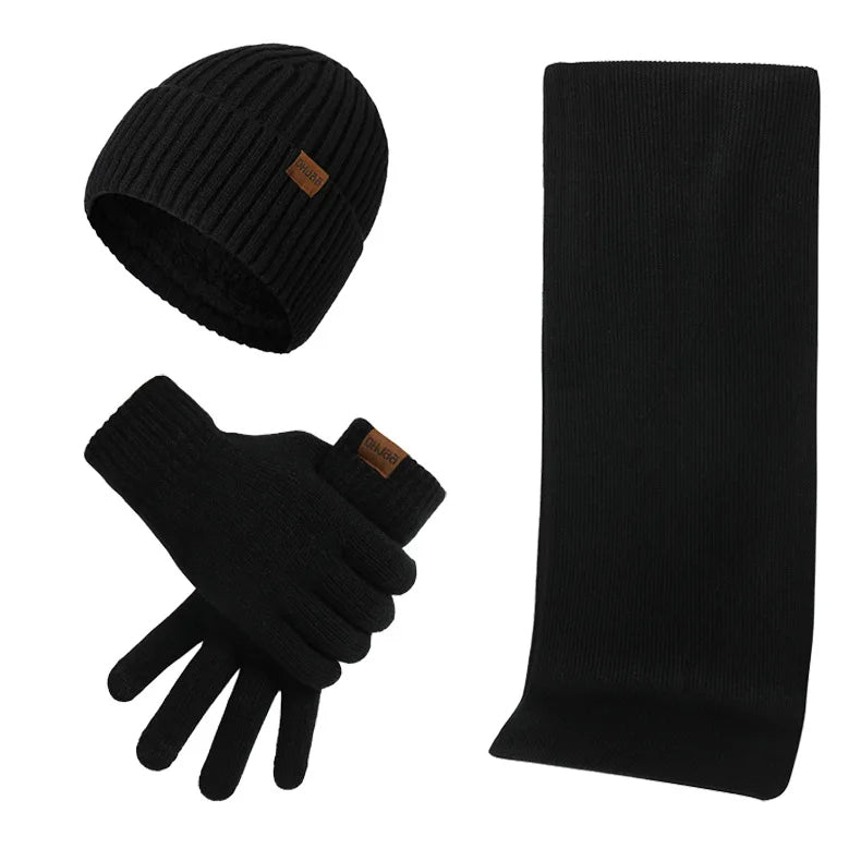 Beanie Scarf and Gloves Set - Men's Knitted-Winter Accessory Set-Chaps London-Black-Chaps London