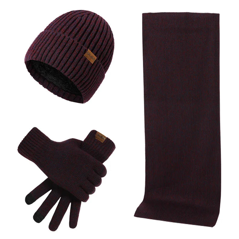 Beanie Scarf and Gloves Set - Men's Knitted-Winter Accessory Set-Chaps London-Bordeaux-Chaps London