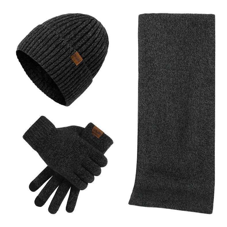Beanie Scarf and Gloves Set - Men's Knitted-Winter Accessory Set-Chaps London-Dark Grey-Chaps London