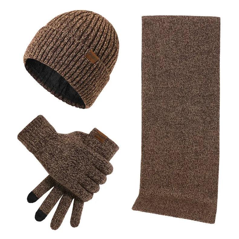 Beanie Scarf and Gloves Set - Men's Knitted-Winter Accessory Set-Chaps London-Khaki-Chaps London