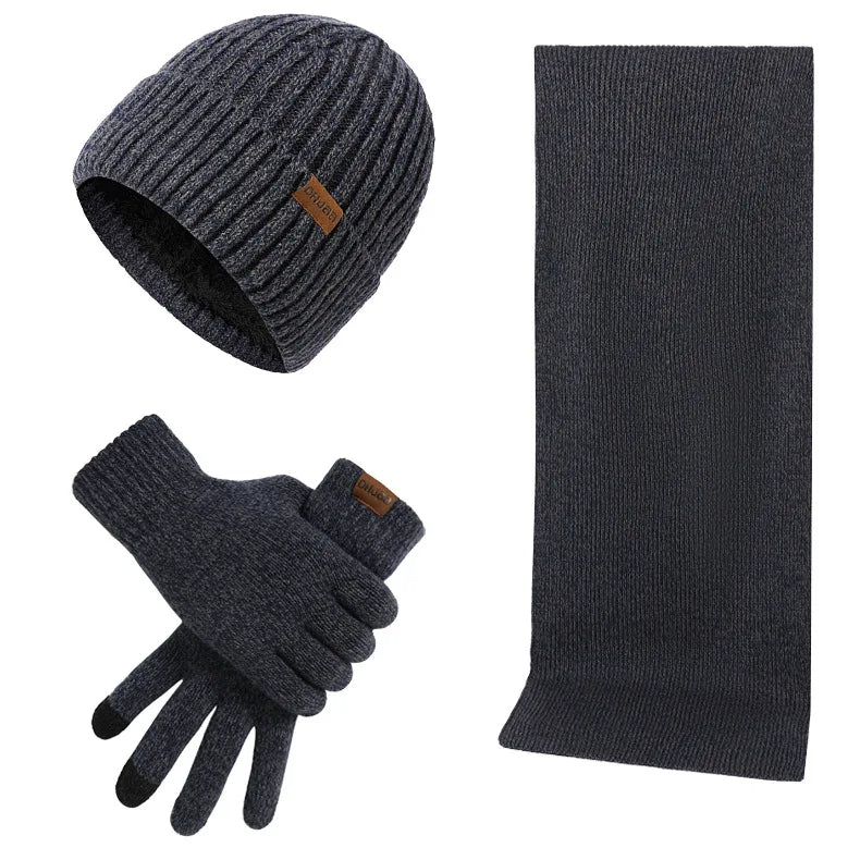 Beanie Scarf and Gloves Set - Men's Knitted-Winter Accessory Set-Chaps London-Navy-Chaps London