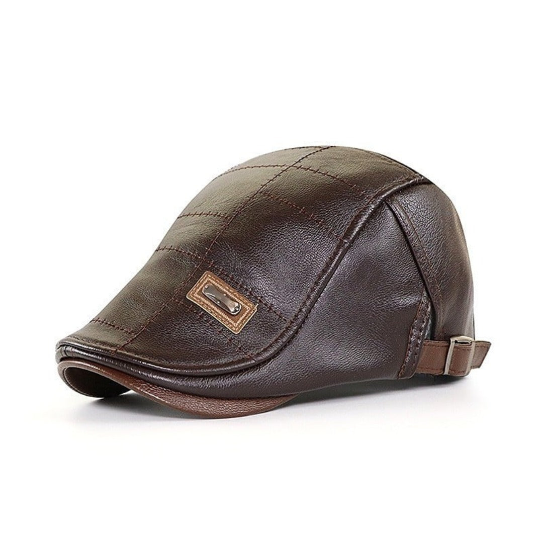 Beret - Leather - Paddy Cap - Flat Cap - Men's Hats-Leather Beret-Chaps London-Dark Brown-Chaps London