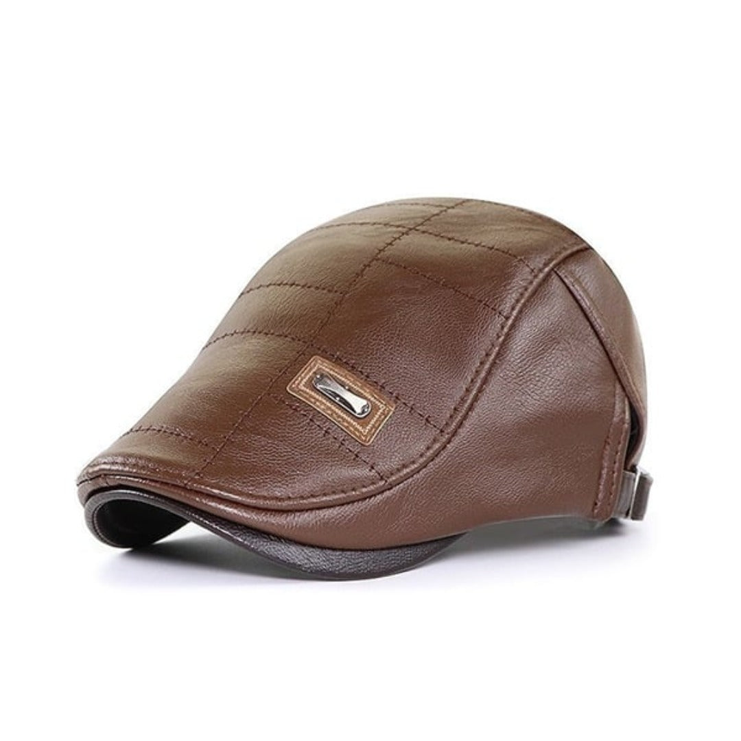 Beret - Leather - Paddy Cap - Flat Cap - Men's Hats-Leather Beret-Chaps London-Light Brown-Chaps London